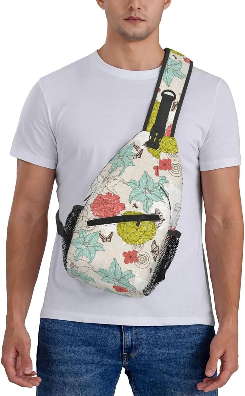 spring colorful flowers Chest Bags Crossbody Sling Bag Shoulder Bag Travel Hiking Daypack For Men Women