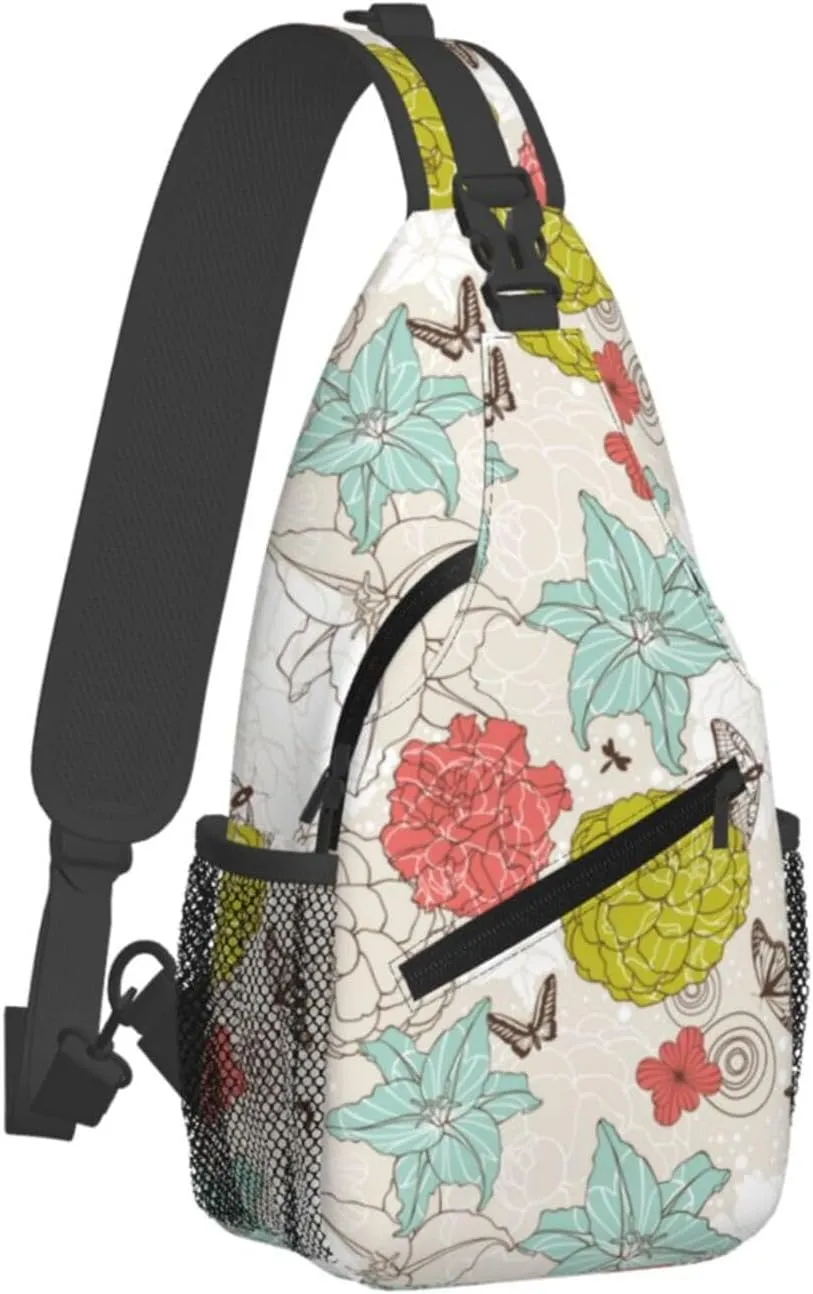 spring colorful flowers Chest Bags Crossbody Sling Bag Shoulder Bag Travel Hiking Daypack For Men Women