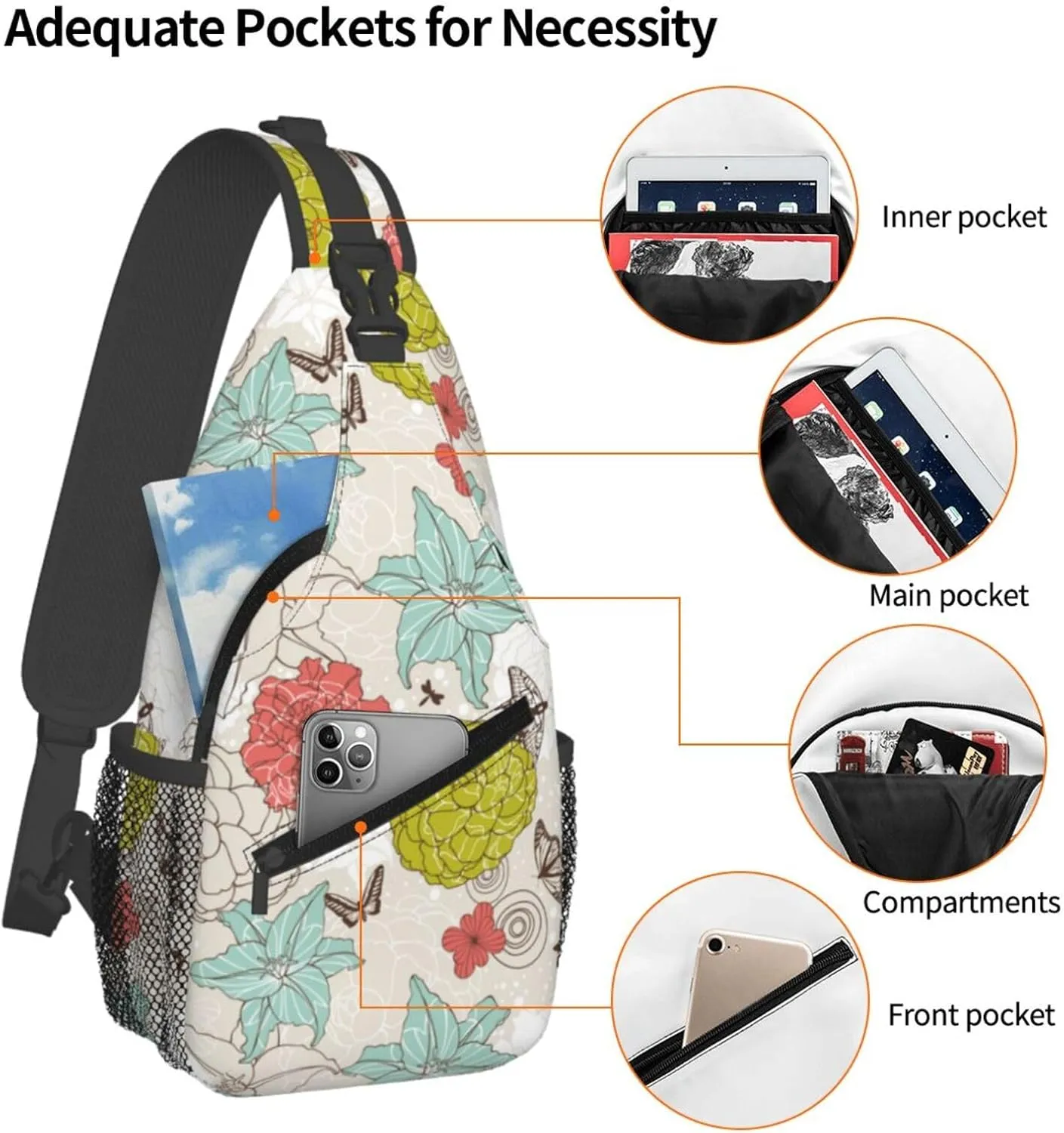 spring colorful flowers Chest Bags Crossbody Sling Bag Shoulder Bag Travel Hiking Daypack For Men Women