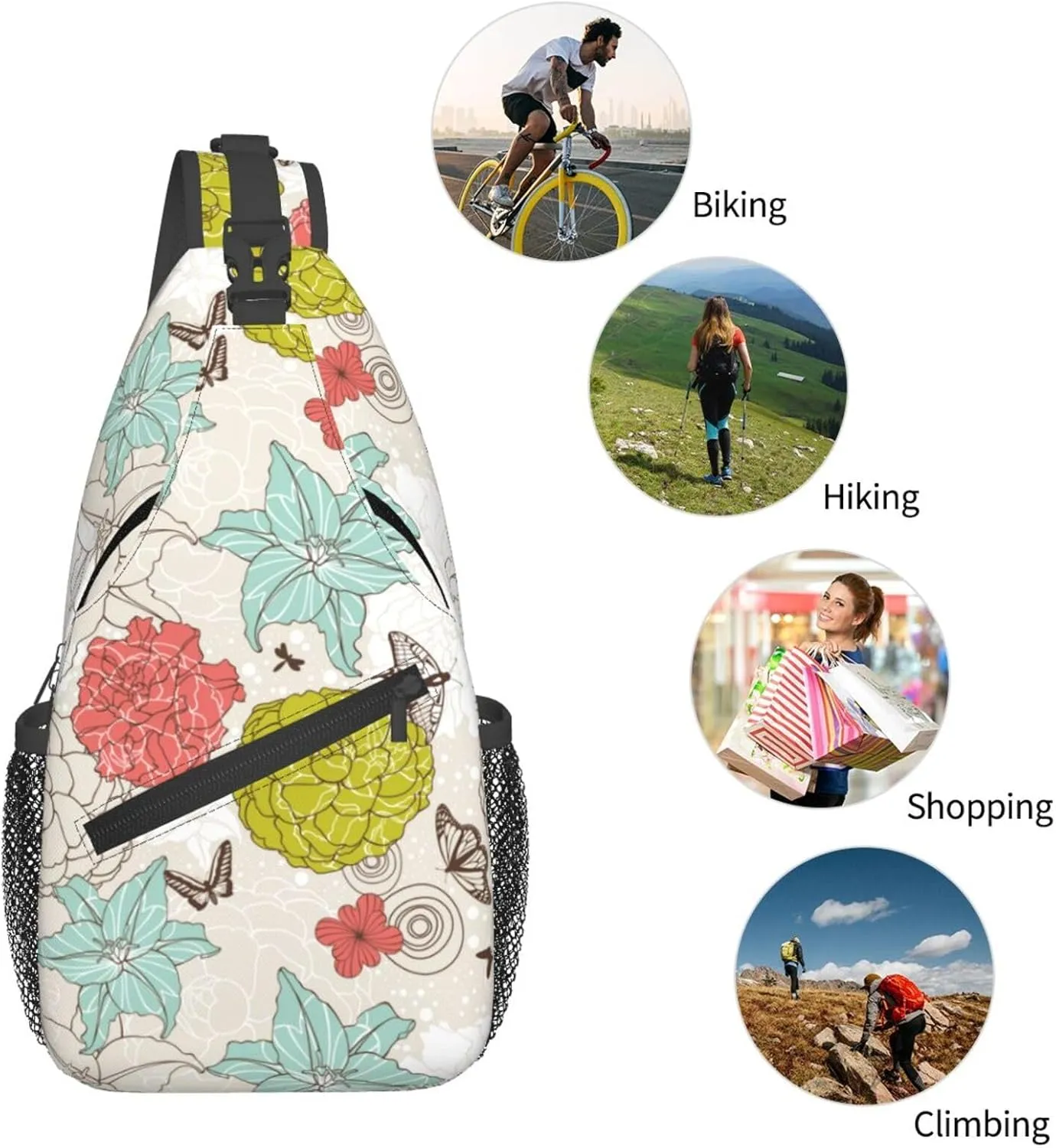 spring colorful flowers Chest Bags Crossbody Sling Bag Shoulder Bag Travel Hiking Daypack For Men Women