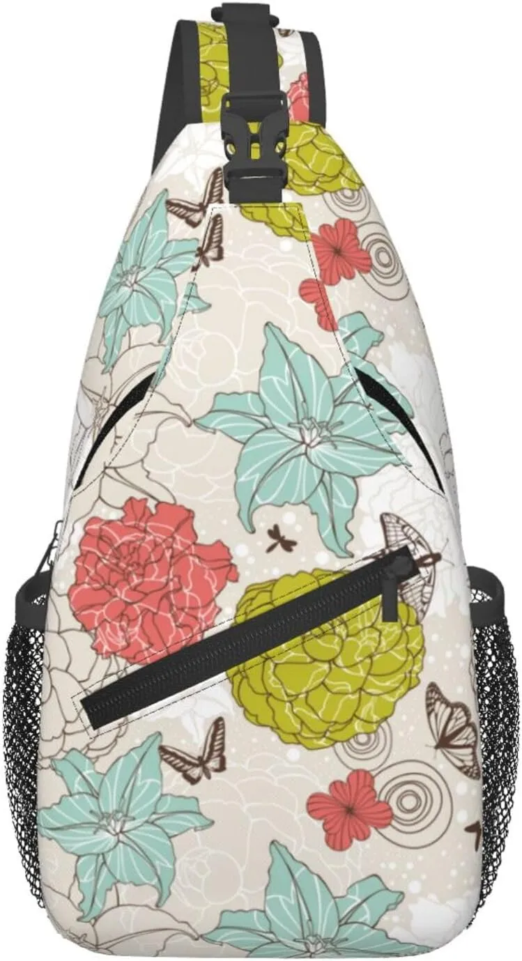 spring colorful flowers Chest Bags Crossbody Sling Bag Shoulder Bag Travel Hiking Daypack For Men Women
