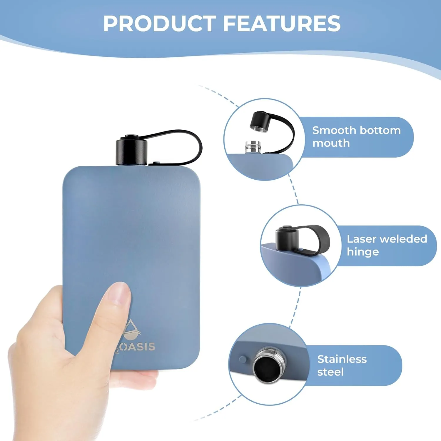 Stainless Steel Hip Flask for Men - Funnel Bottles Compact Metal Whiskey Flask for Liquor Insulated - Fits In Purse, Ideal for Travel, Office, Daily Hydration 17oz (Blue)