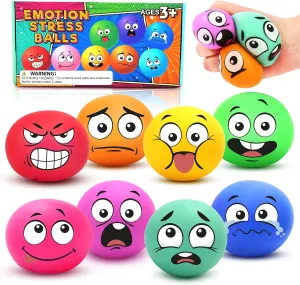 Stress Ball Fidget Squishy Toy: Emotion Sensory Dough Balls for Kids Adults - 8Pack Squeeze Ball Anxiety Stress Relaxation Bulk for Hand Therapy, Classroom prizes Goodie Bags Pinata