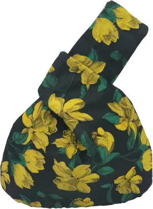 Stylish Cotton Japanese Pattern Wrist Bag Sleeve Knot Pouch Portable Canvas Tote Purse for Female, Women
