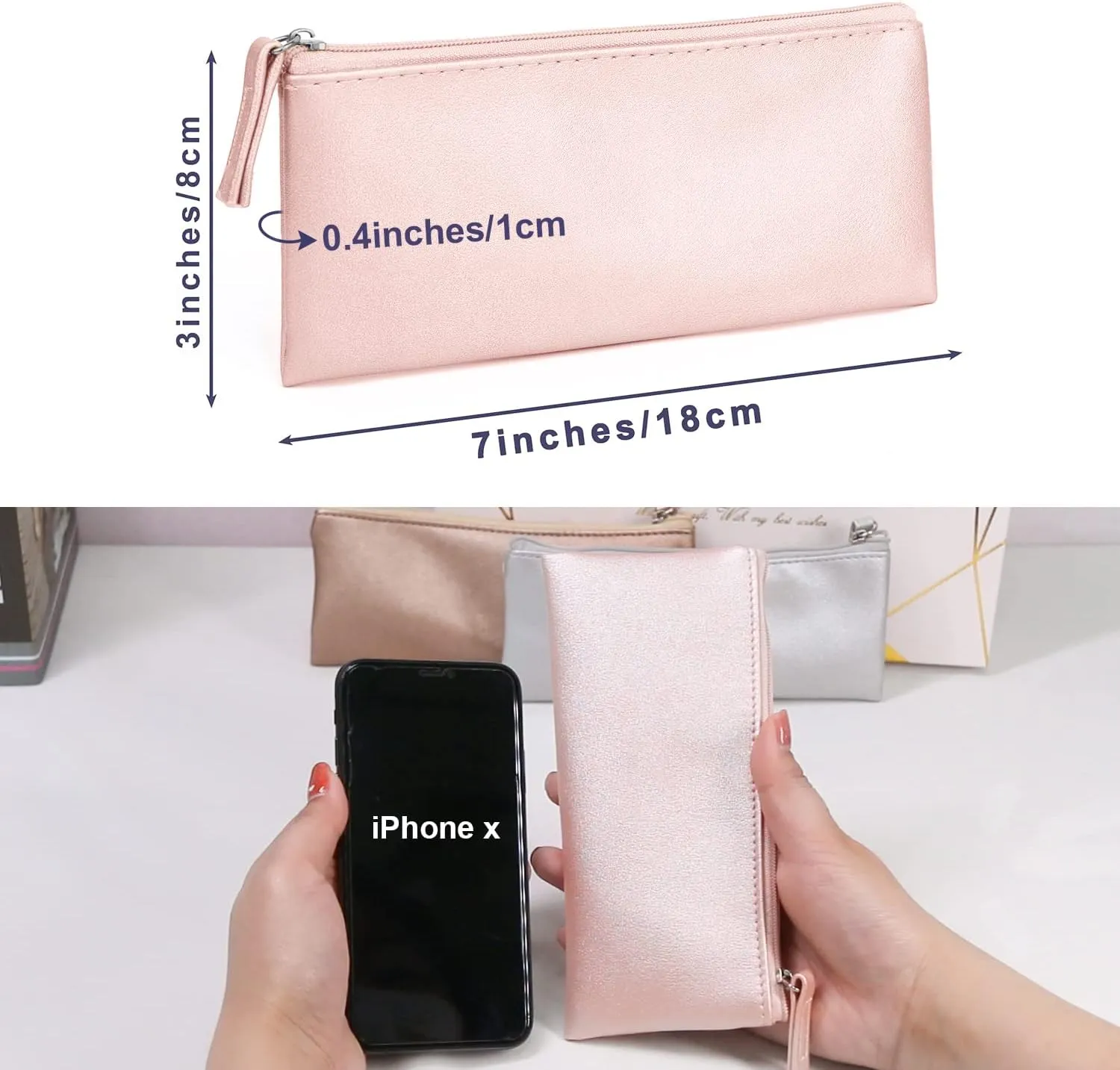 SumDirect PU Leather Cosmetic Pencil Bags - Small Soft Makeup Pouch with Zipper, Pencil Pouch Case Simple Comestic Organizer