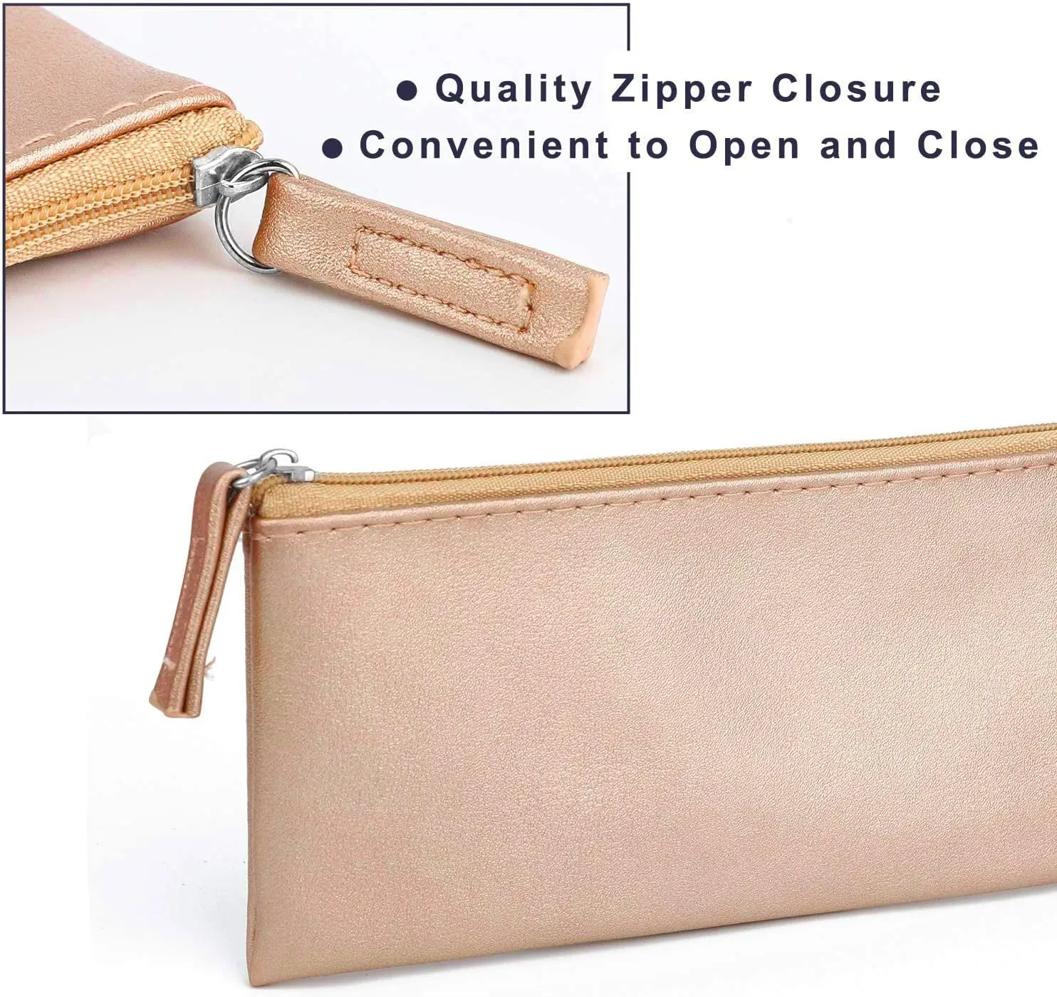 SumDirect PU Leather Cosmetic Pencil Bags - Small Soft Makeup Pouch with Zipper, Pencil Pouch Case Simple Comestic Organizer