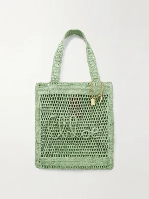 Summer Banana embellished crocheted embroidered faux raffia tote