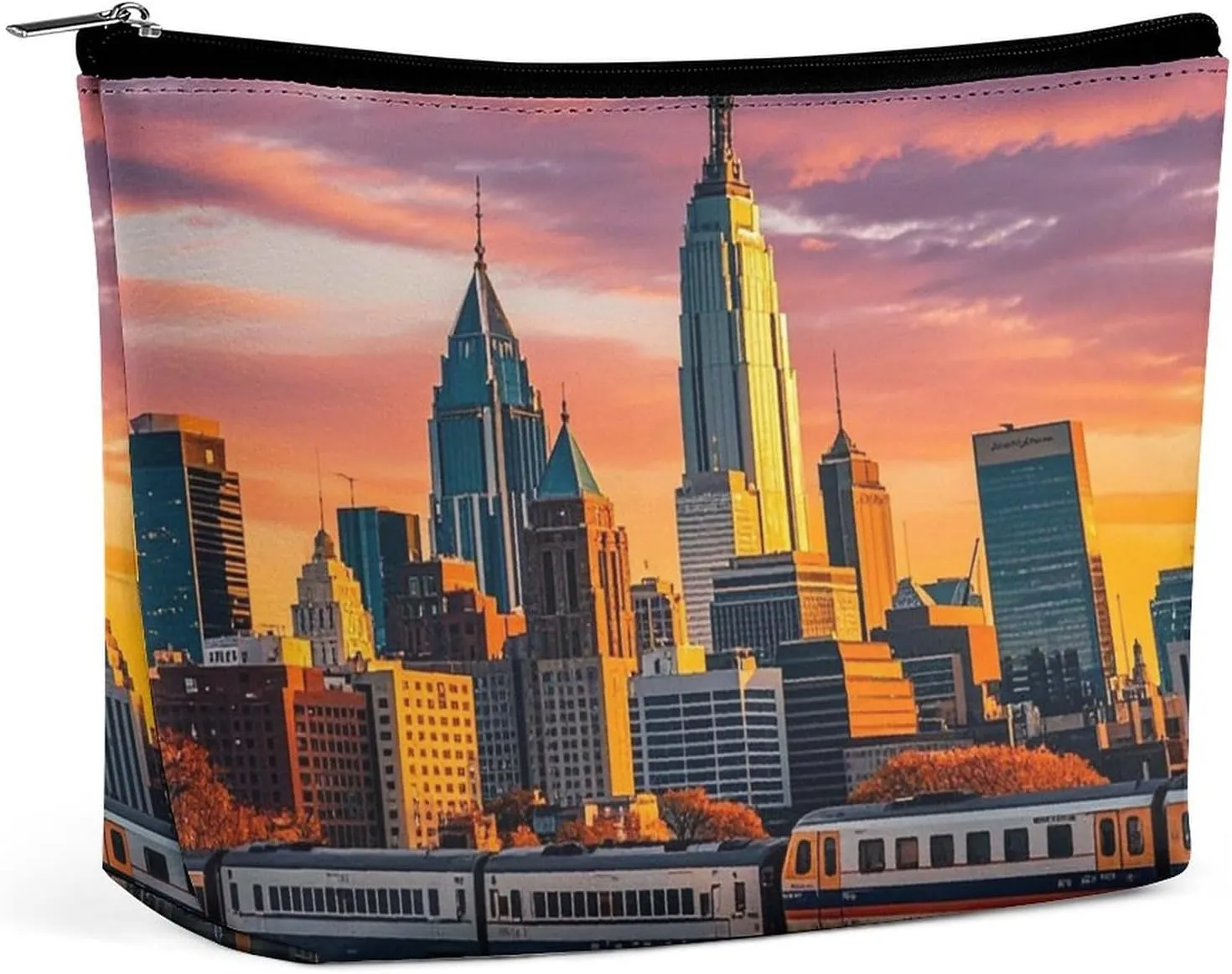 Sunset Bridge Skyscraper Makeup Bag for Women Portable Cosmetic Bag Waterproof Toiletry Bag Storage Bag Large Makeup Pouch Aesthetic Handheld Makeup Bag for Travel Work