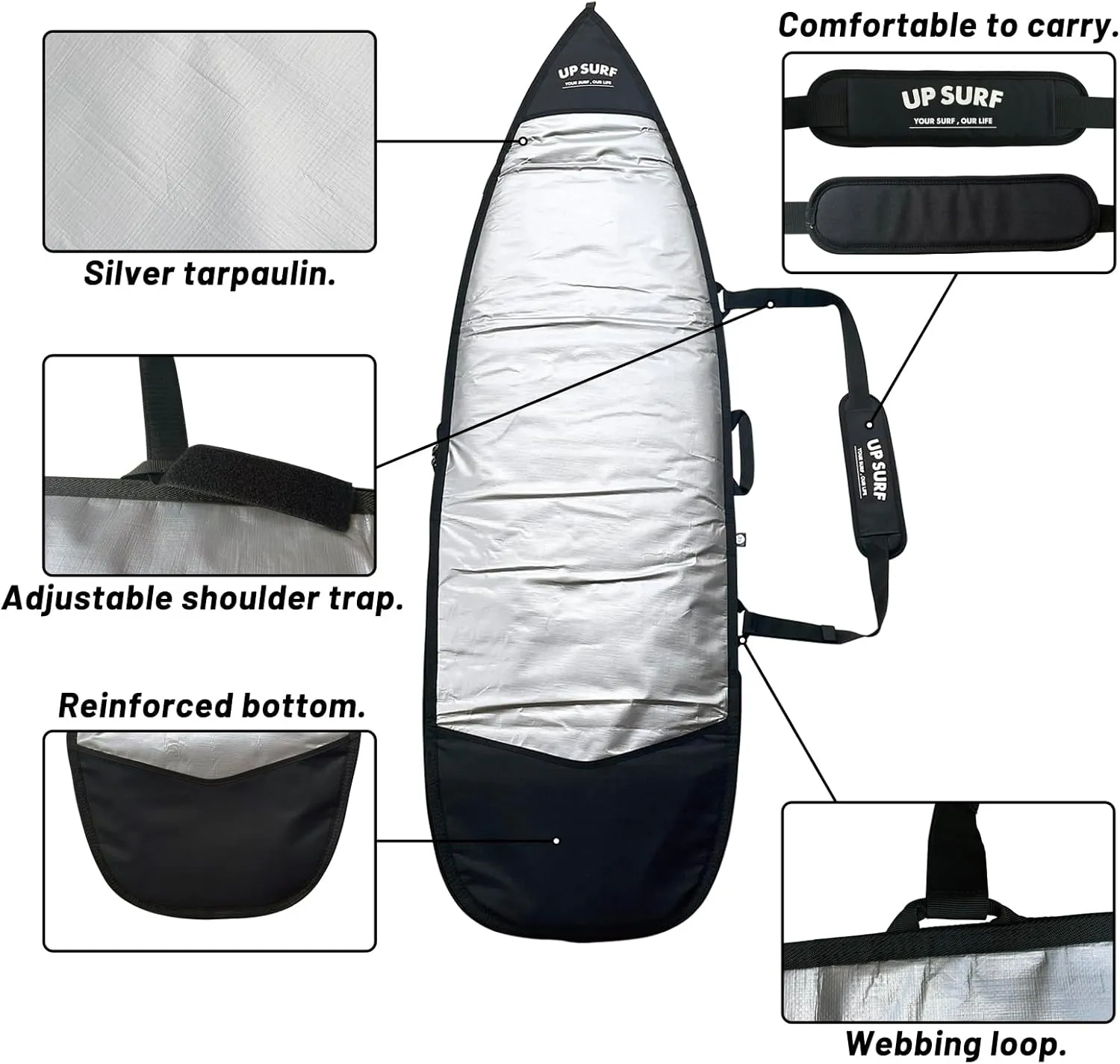 Surfboard bag, Daylight Bags for Fun and short boards, Size 5’4”,5’8”,6’0",6'4",6'8" Surfboard cover for Storage and Transport Surfboard
