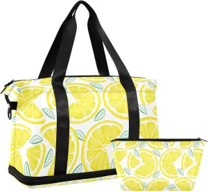 susiyo Travel Duffel Bags for Women, Colorful Sketches Lemons Sports Duffel Bags Gym Bags with Shoes Compartment, Tote Bag Weekender Bag for Travelling