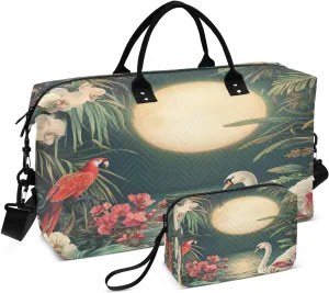 Swan Moonlit Flora Teal Sports Gym Bag for Women Men Travel Duffel Bag Weekend Overnight Carry on Bag with Toiletry Bag Training Handbag for Swimming Yoga Workout Plane Hospital