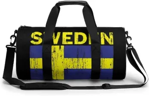 Sweden Flag Gym Bag for Women Men Travel Duffle Bag Carry on Weekender Tote Bag Lightweight