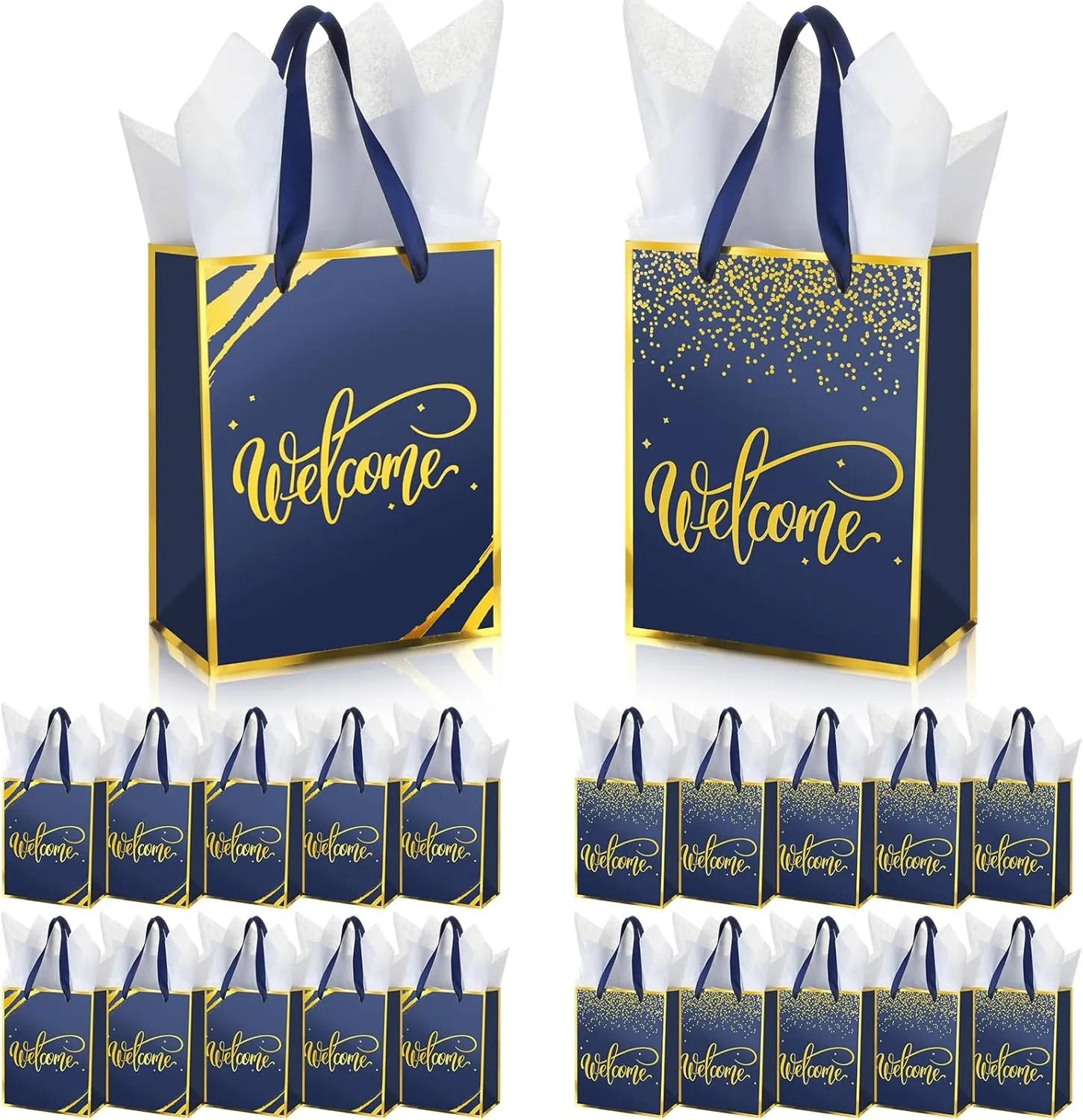 Sweetude 24 Sets Welcome Paper Gift Bags with Handles and Tissue Paper Welcome to Our Church Kraft Paper Gift Bags Wedding Guests Hotel Church Visitors Birthday Party Supplies