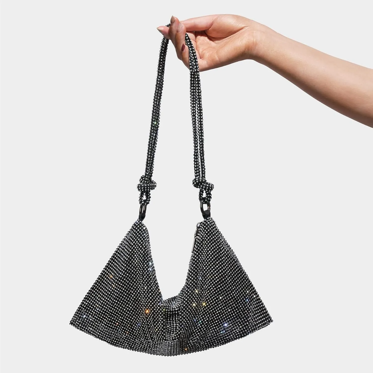 SWEETV Sparkly Rhinestone Purse for Women Silver Clutch Purse Small Glitter Handbags for Weddings, Prom,and Parties
