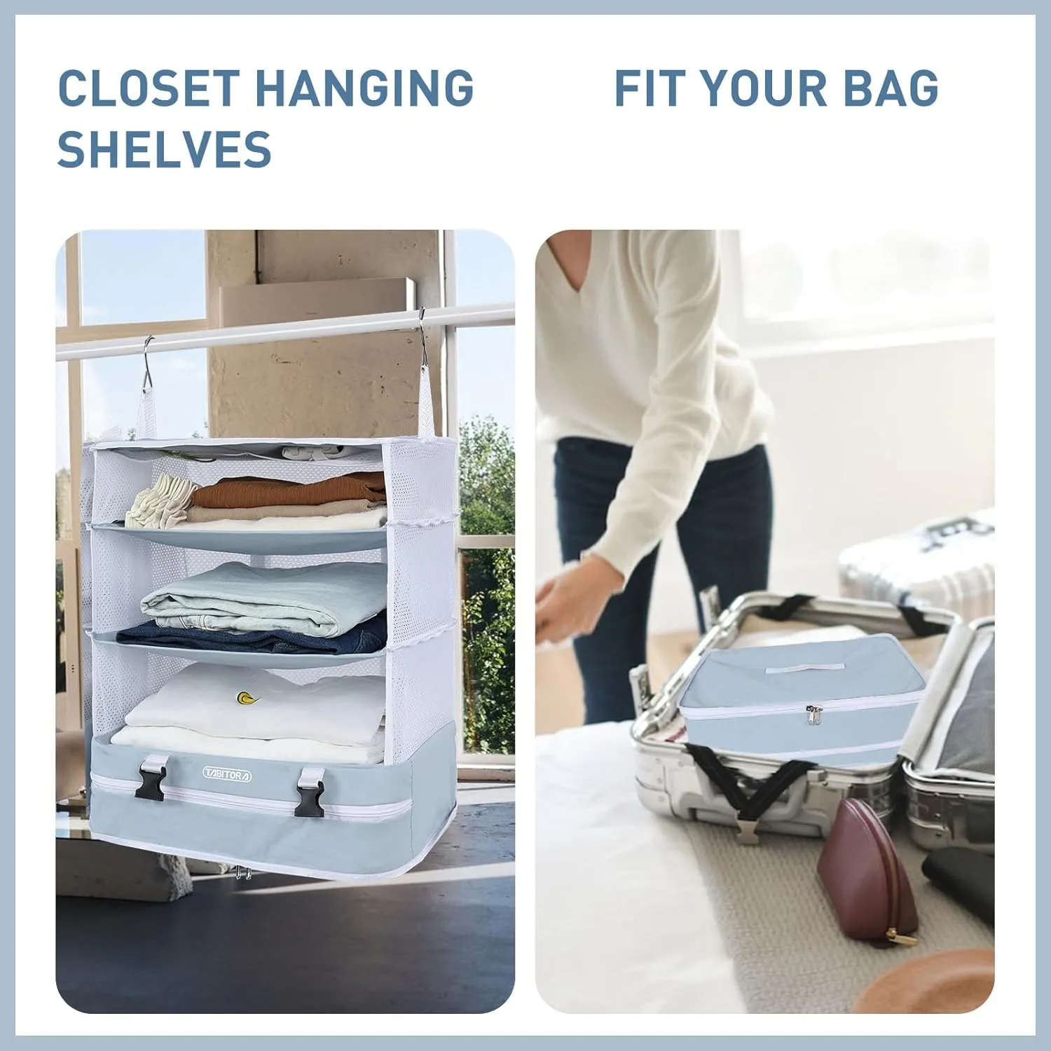 TABITORA Portable Hanging Travel Shelves Bag Packing Cube Organizer Suitcase Storage Large Capacity