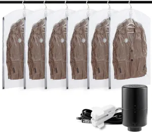 TAILI Hanging Vacuum Sealer Space Saver Suction Storage Bags with Electric Air Pump for Clothing, for Coats, Closet Organizers, 6 Short