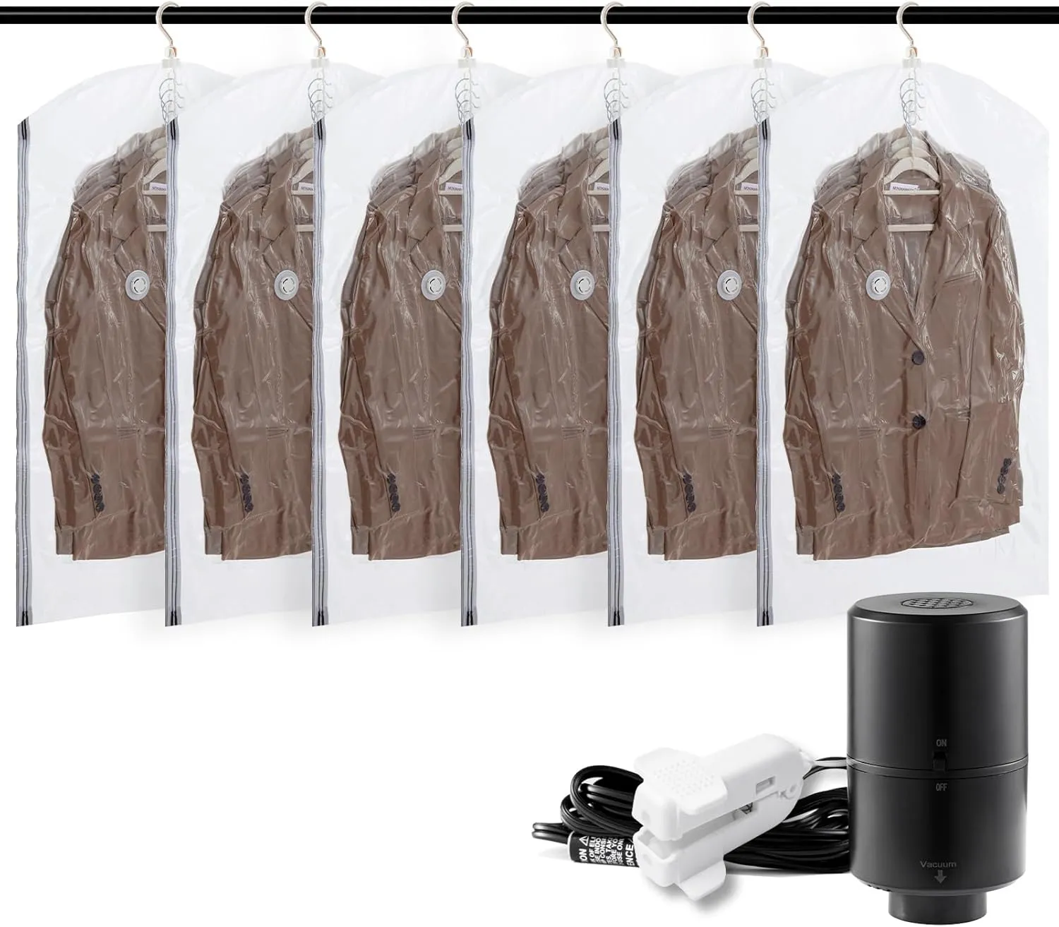 TAILI Hanging Vacuum Sealer Space Saver Suction Storage Bags with Electric Air Pump for Clothing, for Coats, Closet Organizers, 6 Short