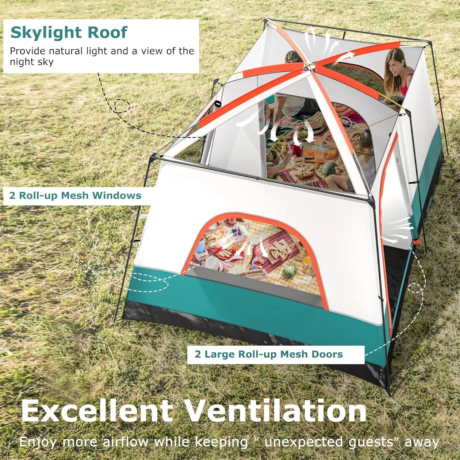 Tangkula 6/8/10-Person Camping Tent with Porch, Large Family Cabin Tent with 2 Rooms, 2 Doors, 2 Mesh Windows, Removable Rainfly, Carrying Bag, Double Layer Tents for Camping, Picnic, Outdoor
