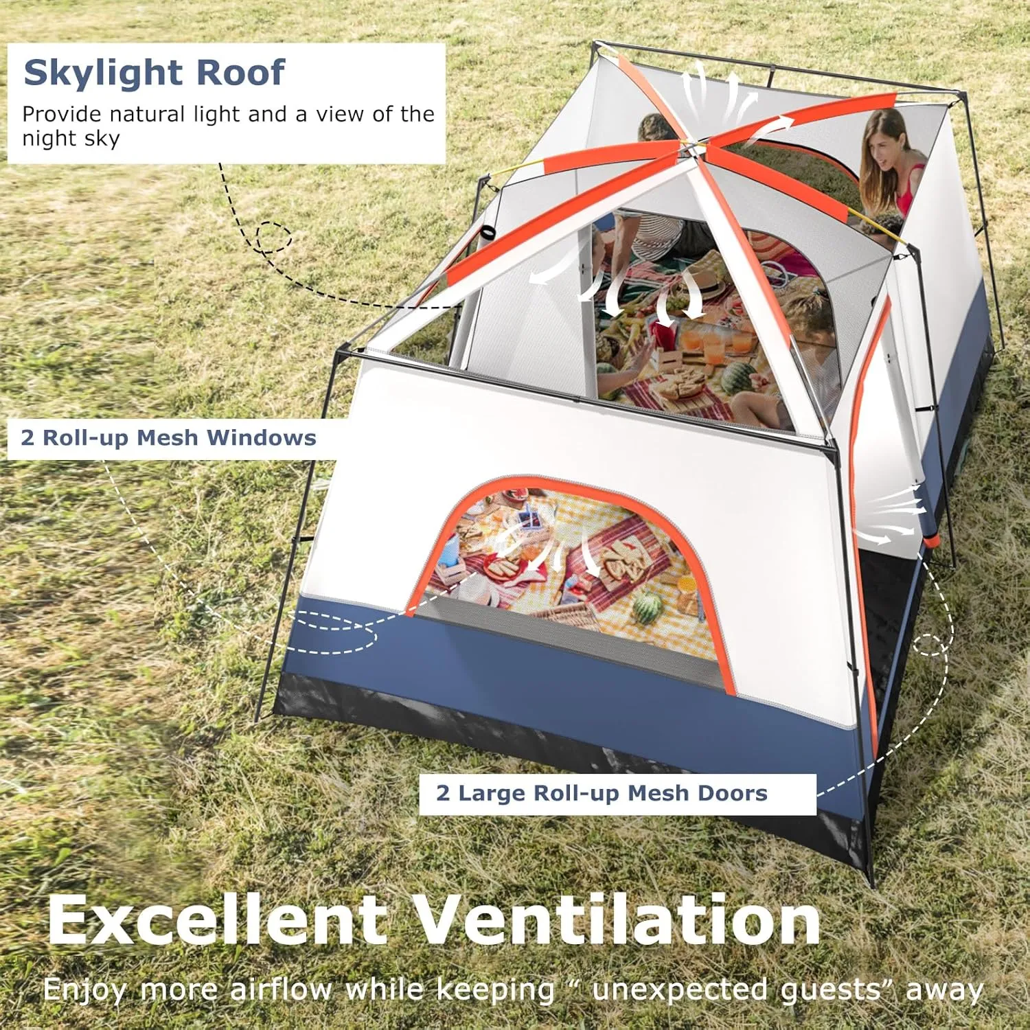 Tangkula 6/8/10-Person Camping Tent with Porch, Large Family Cabin Tent with 2 Rooms, 2 Doors, 2 Mesh Windows, Removable Rainfly, Carrying Bag, Double Layer Tents for Camping, Picnic, Outdoor