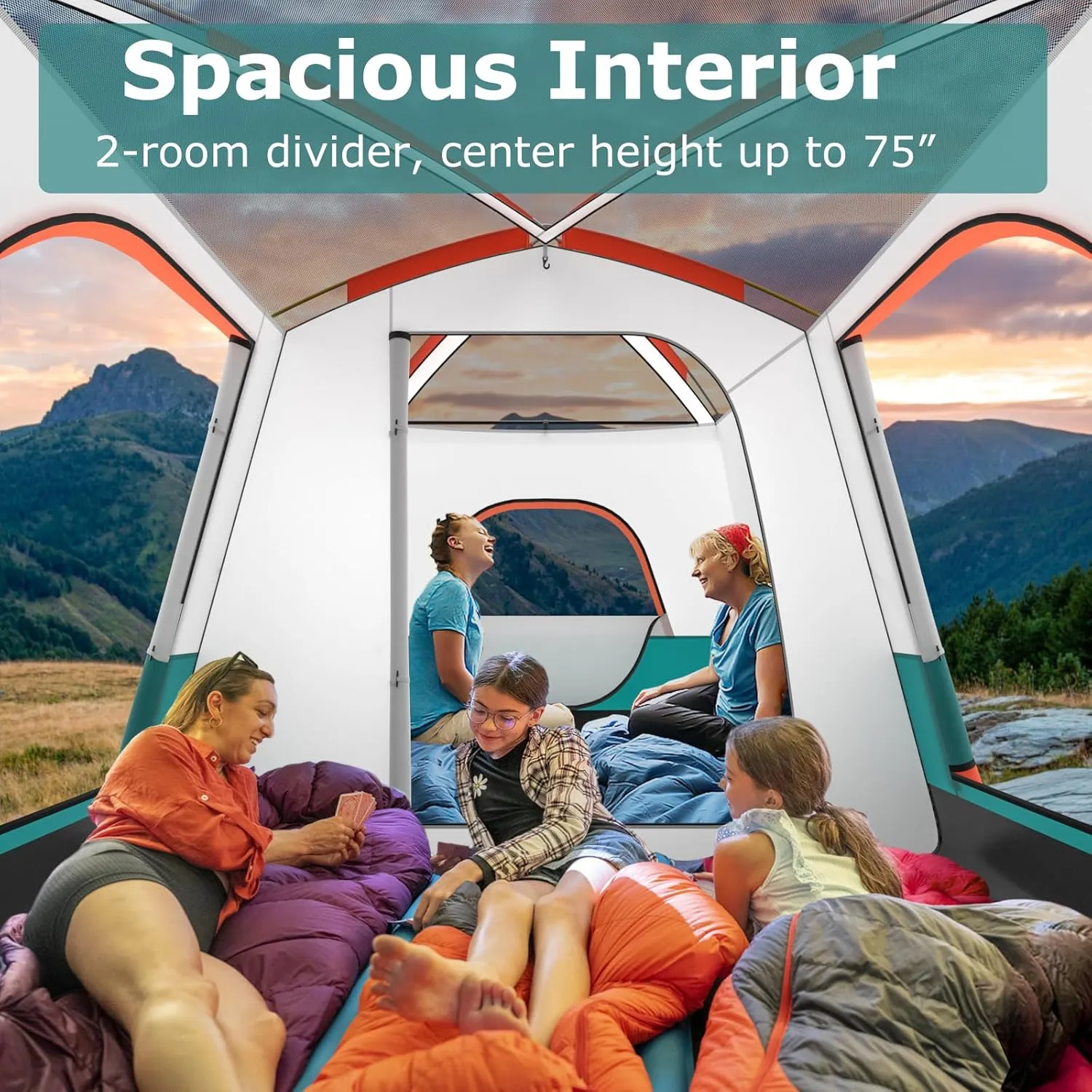 Tangkula 6/8/10-Person Camping Tent with Porch, Large Family Cabin Tent with 2 Rooms, 2 Doors, 2 Mesh Windows, Removable Rainfly, Carrying Bag, Double Layer Tents for Camping, Picnic, Outdoor