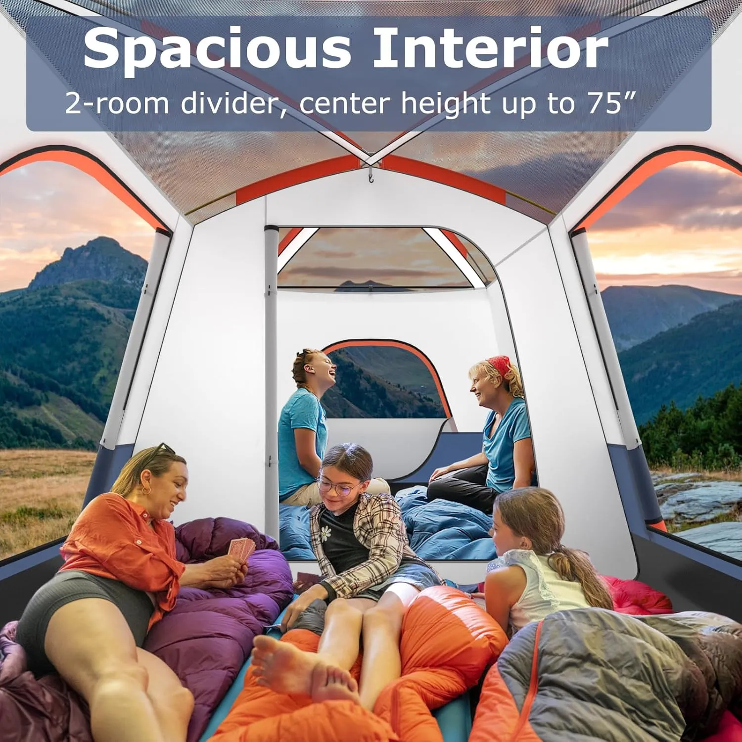 Tangkula 6/8/10-Person Camping Tent with Porch, Large Family Cabin Tent with 2 Rooms, 2 Doors, 2 Mesh Windows, Removable Rainfly, Carrying Bag, Double Layer Tents for Camping, Picnic, Outdoor