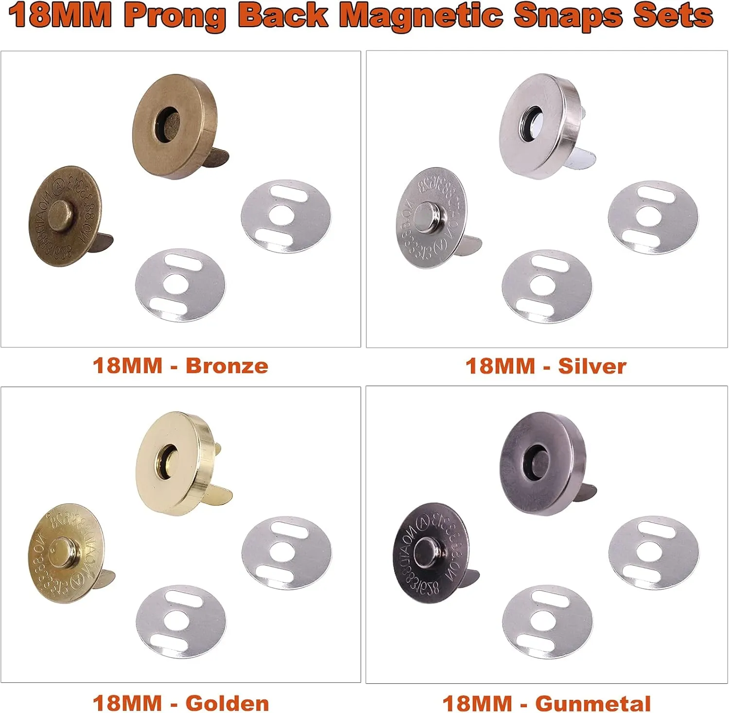 Tanstic 60 Sets 18mm 4 Color Magnetic Button Clasps Snaps Fastener Clasps Button Knitting Buttons Sets for Sewing, Craft, Purses, Bags, Clothes, Leather