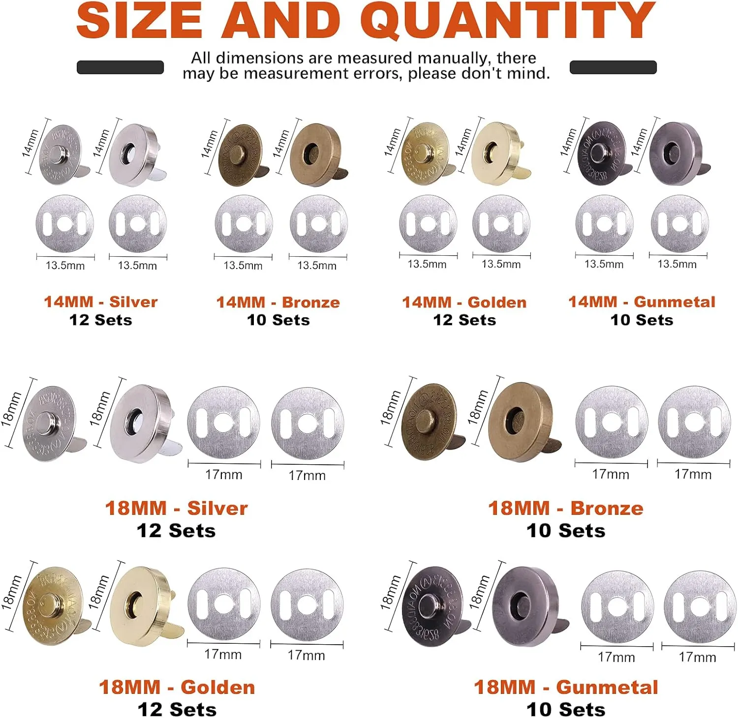 Tanstic 88 Sets 14mm and 18MM 4 Color Magnetic Button Clasps Snaps Fastener Clasps Button Knitting Buttons Sets for Sewing, Craft, Purses, Bags, Clothes, Leather