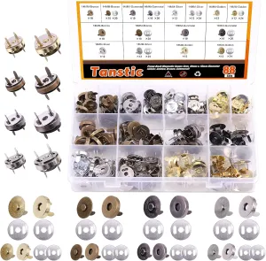 Tanstic 88 Sets 14mm and 18MM 4 Color Magnetic Button Clasps Snaps Fastener Clasps Button Knitting Buttons Sets for Sewing, Craft, Purses, Bags, Clothes, Leather