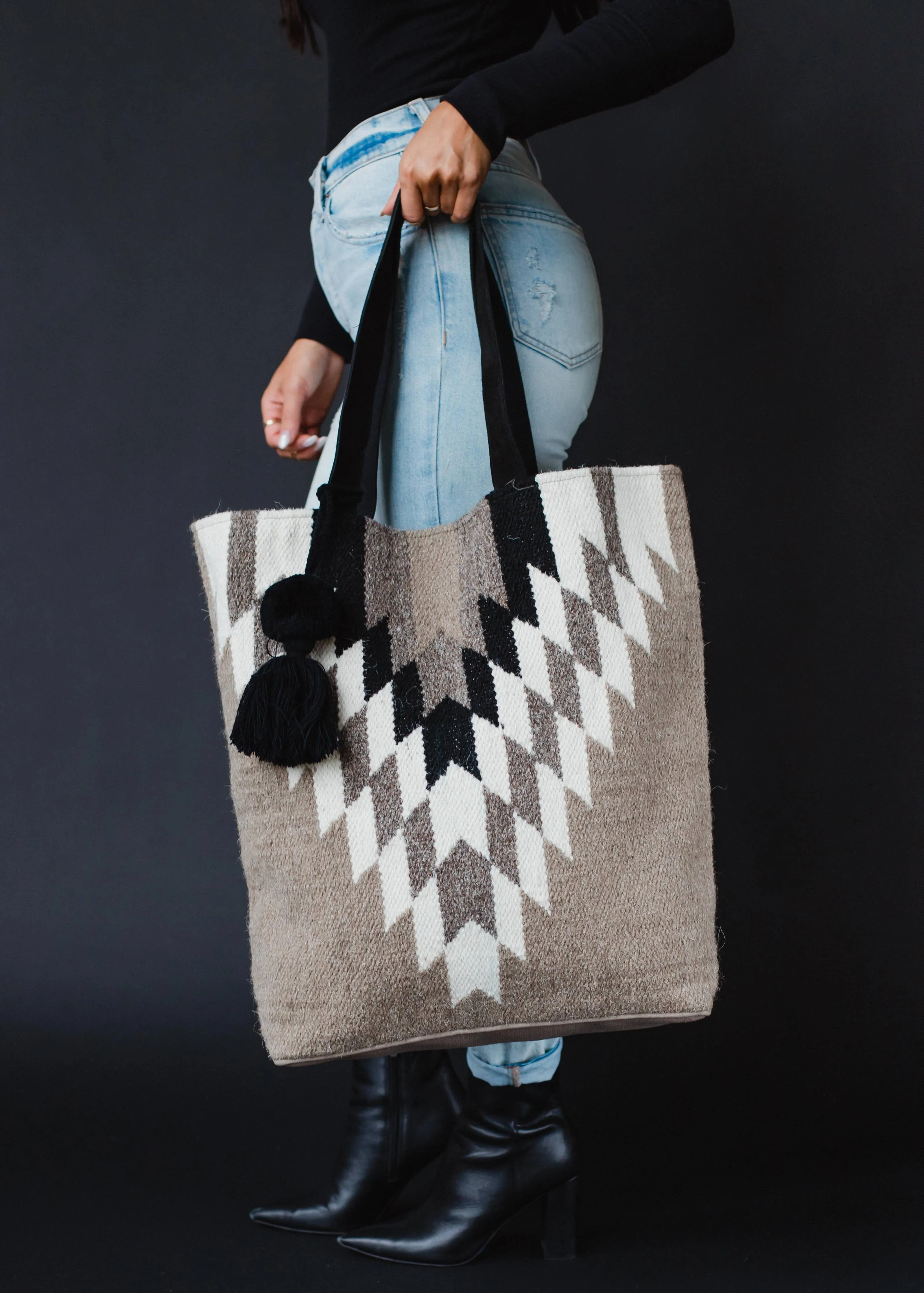 Taupe, Cream & Black Aztec Tote