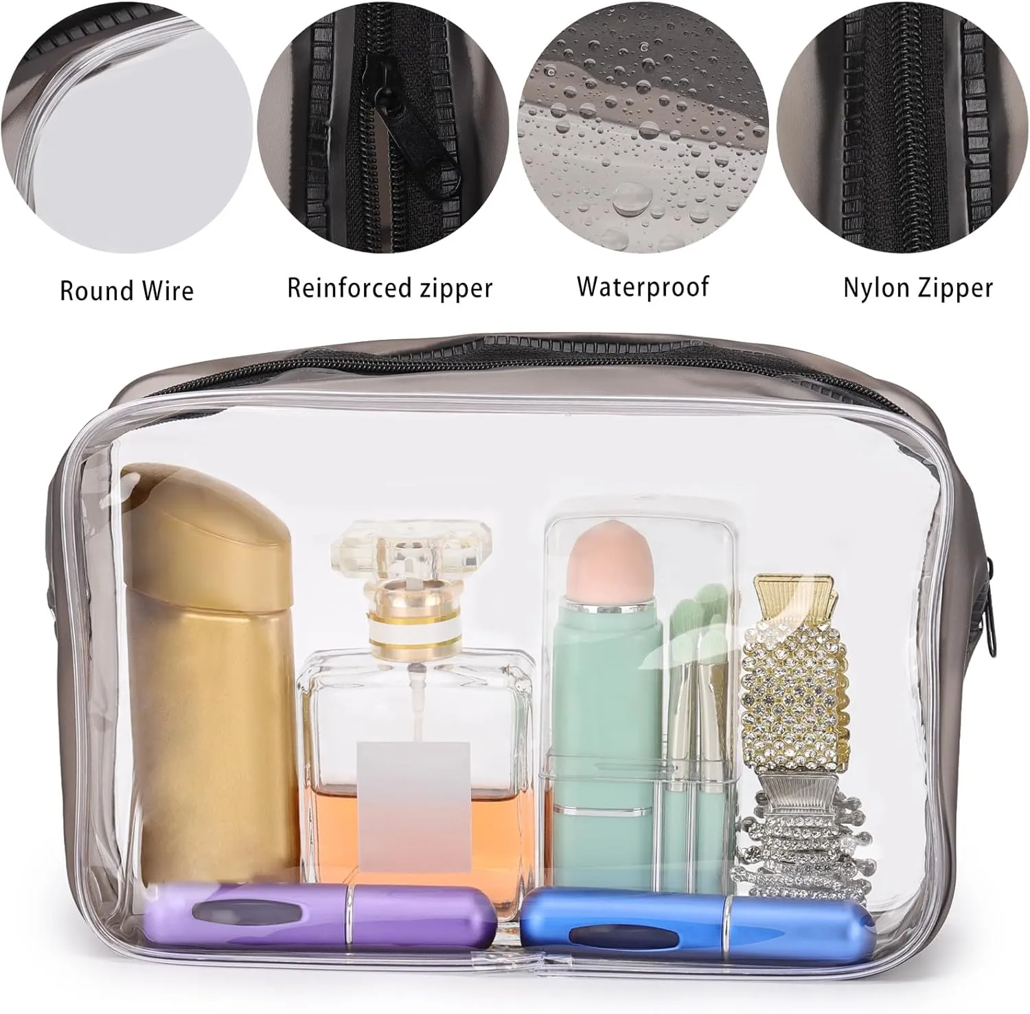Tbestmax 10 Pack Clear Cosmetic Bags Makeup Bags Portable Waterproof TSA Approved Travel Toiletry Bags Organizer