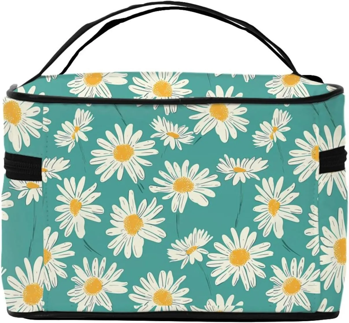 Teal Daisy Makeup Bag for Women Travel Cosmetic Bag Large Makeup Case Portable Toiletry Skincare Organizer Bag