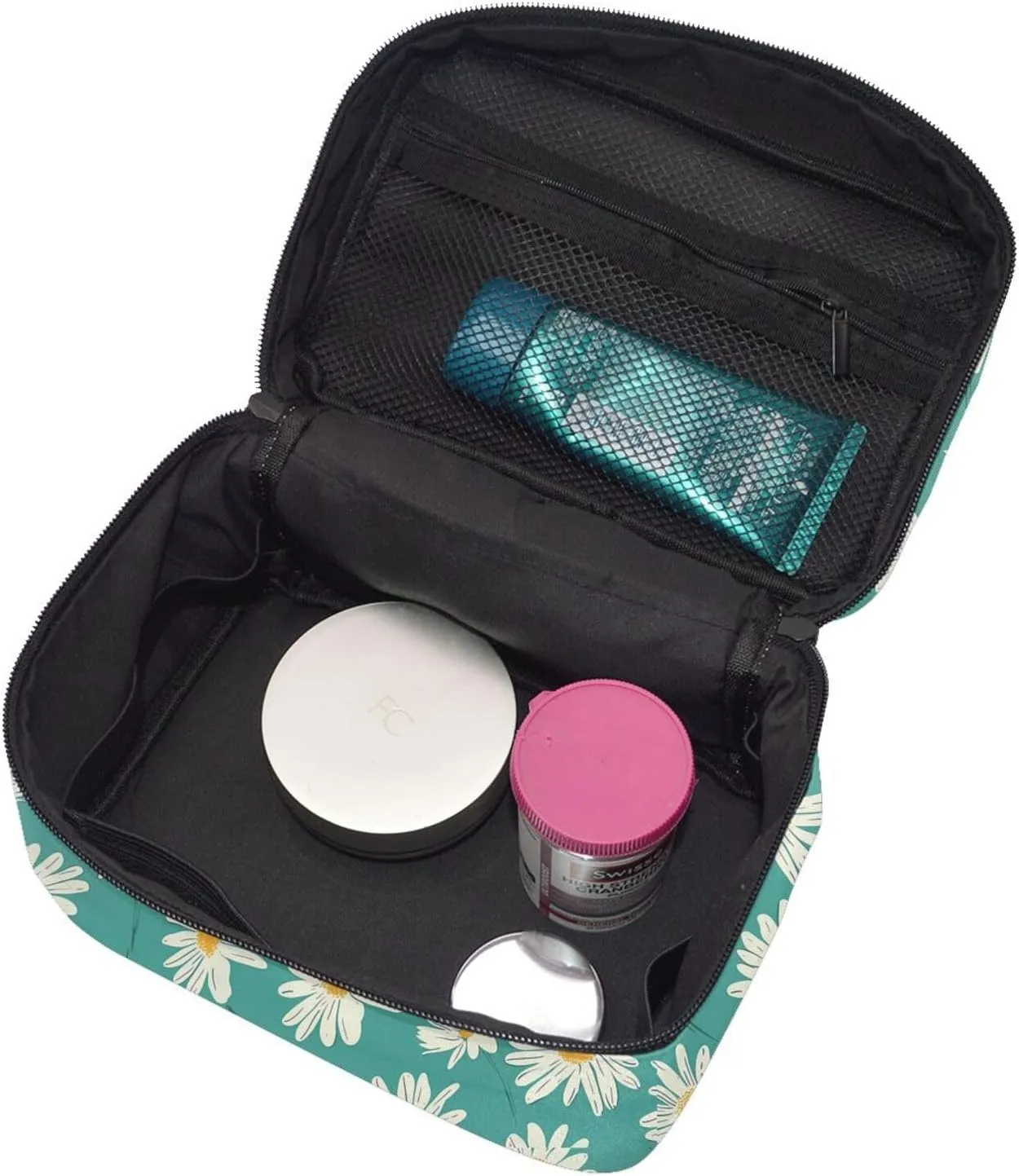 Teal Daisy Makeup Bag for Women Travel Cosmetic Bag Large Makeup Case Portable Toiletry Skincare Organizer Bag