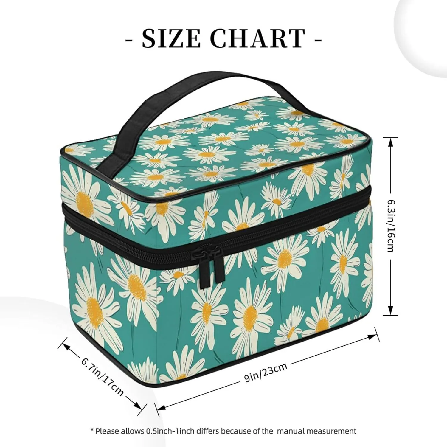 Teal Daisy Makeup Bag for Women Travel Cosmetic Bag Large Makeup Case Portable Toiletry Skincare Organizer Bag