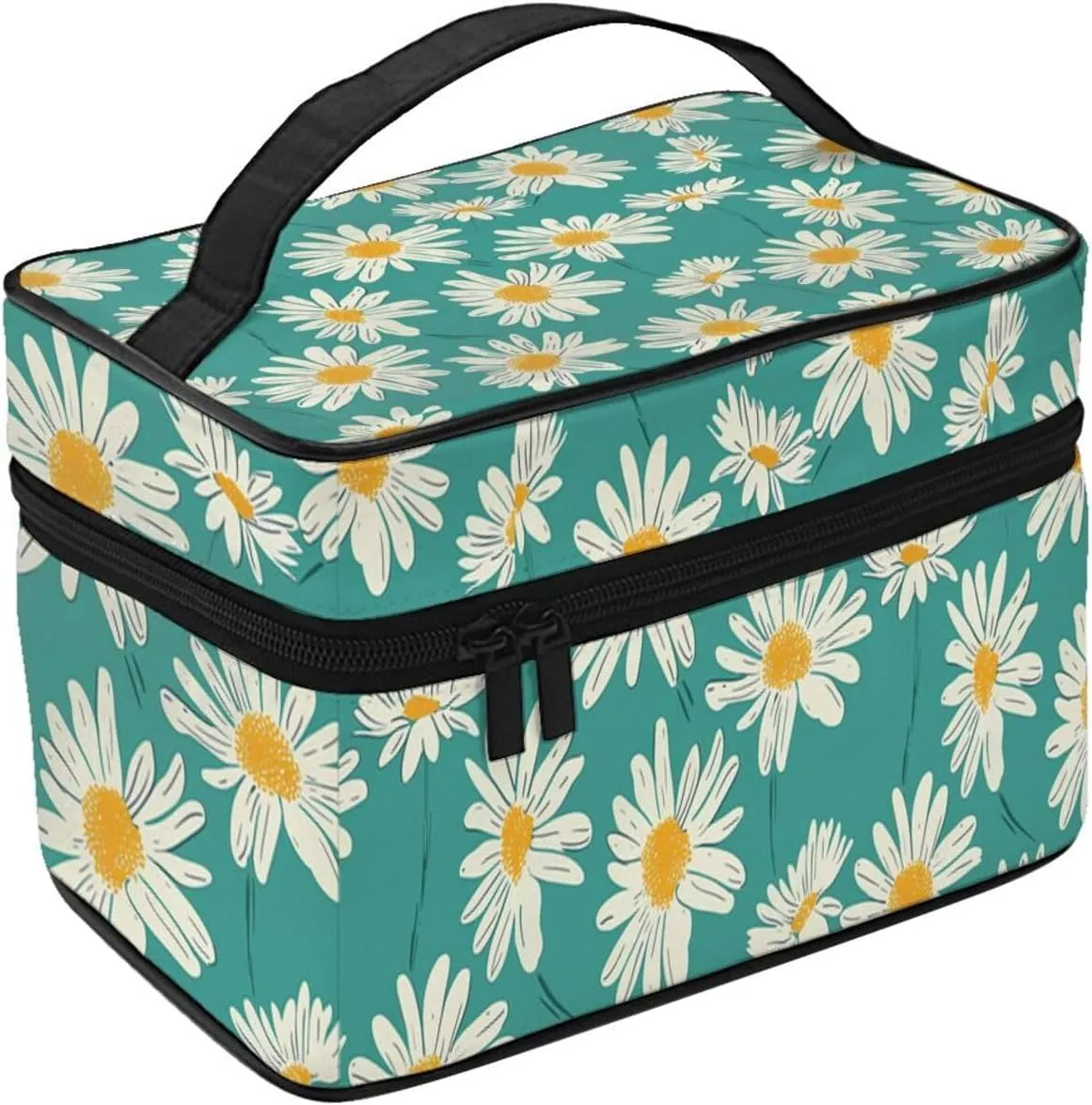 Teal Daisy Makeup Bag for Women Travel Cosmetic Bag Large Makeup Case Portable Toiletry Skincare Organizer Bag