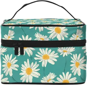 Teal Daisy Makeup Bag for Women Travel Cosmetic Bag Large Makeup Case Portable Toiletry Skincare Organizer Bag