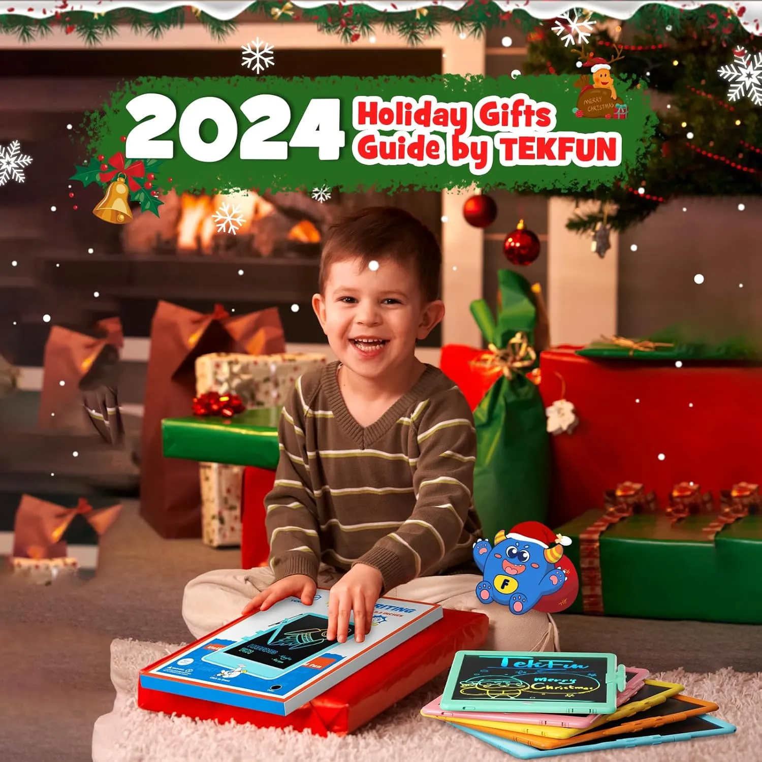 TEKFUN LCD Writing Tablet for Kids Boys Toys, 12 Inch Erasable Doodle Board Colorful Drawing Pad, Board Games Outdoor Travel Toys Gifts for Toddlers Boys Adults (Green)