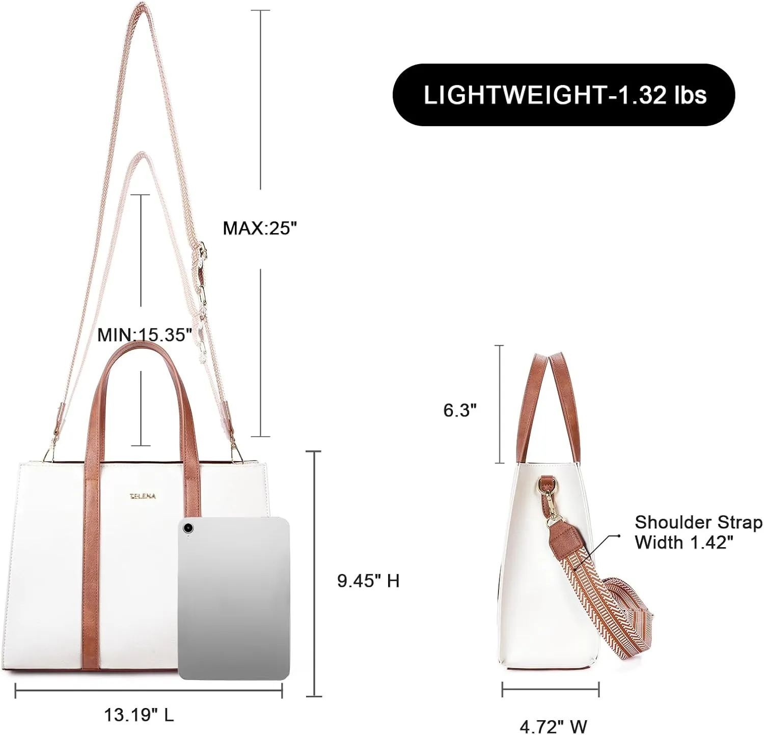 Telena Leather Tote Bag for Women Crossbody Tote Purse Handbag with Compartments and Adjustable Strap