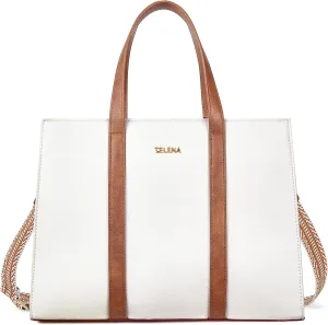 Telena Leather Tote Bag for Women Crossbody Tote Purse Handbag with Compartments and Adjustable Strap