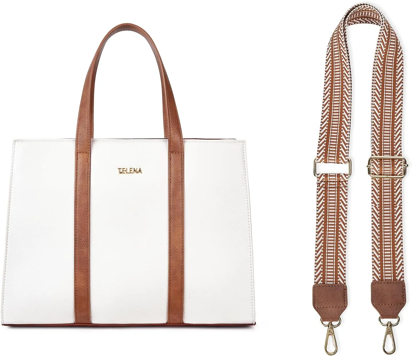 Telena Leather Tote Bag for Women Crossbody Tote Purse Handbag with Compartments and Adjustable Strap
