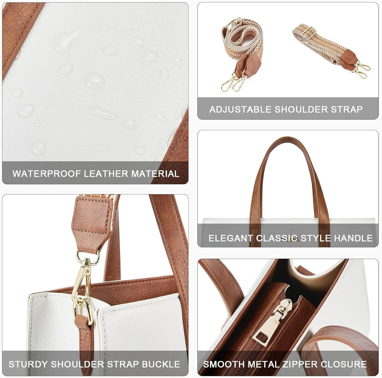 Telena Leather Tote Bag for Women Crossbody Tote Purse Handbag with Compartments and Adjustable Strap