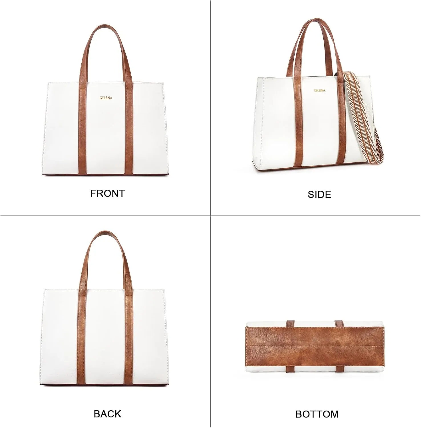 Telena Leather Tote Bag for Women Crossbody Tote Purse Handbag with Compartments and Adjustable Strap