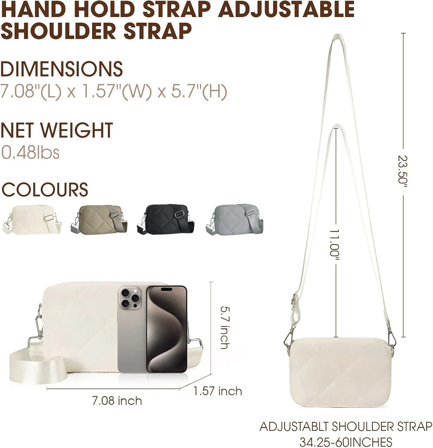 Telena Quilted Crossbody Bags for Women Puffer Bag Purse Lightweight Design Shoulder Handbag