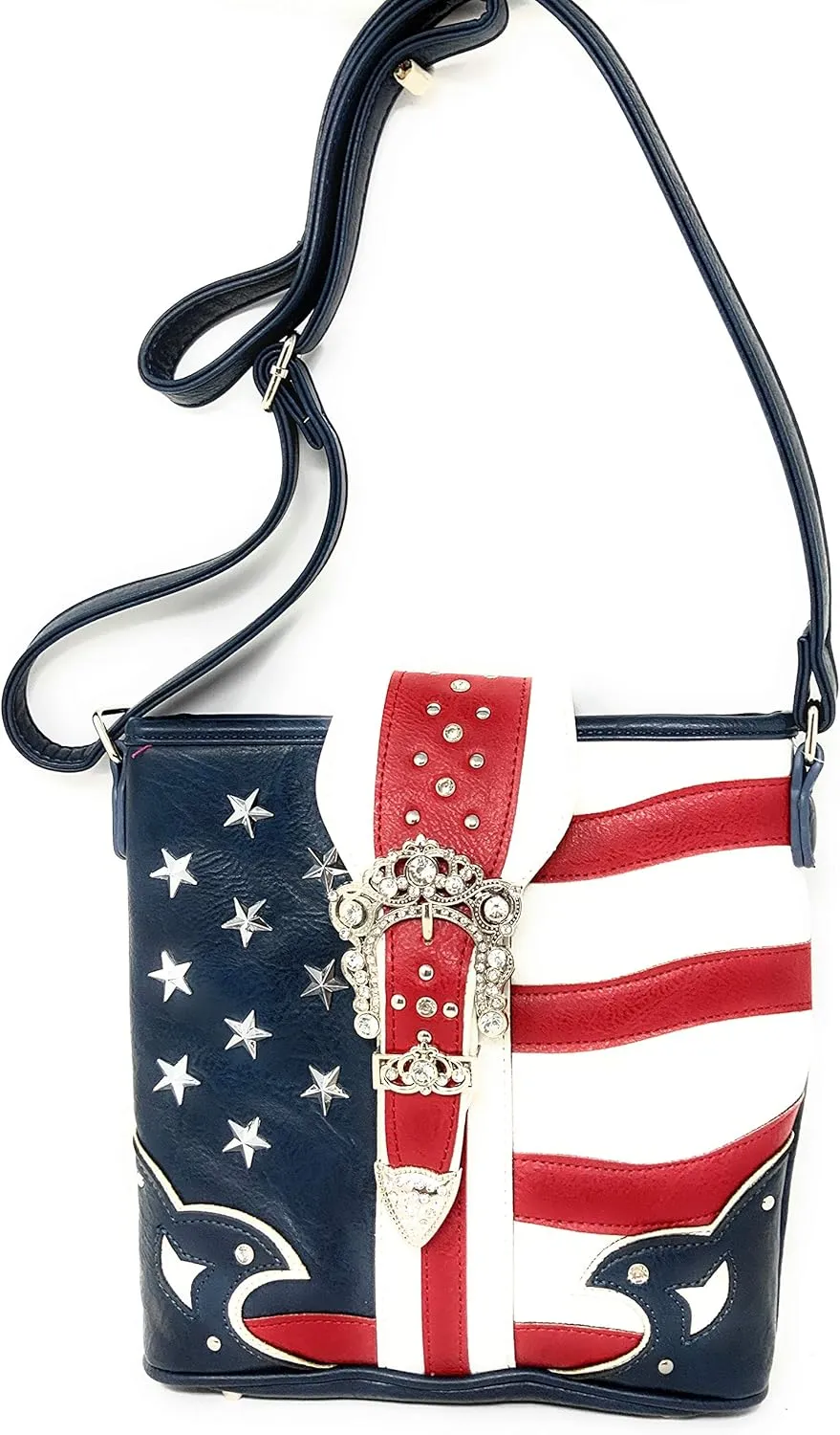 Texas West American Flag Rhinestone Women's Handbags Purse Wallet Set in Multi-Color
