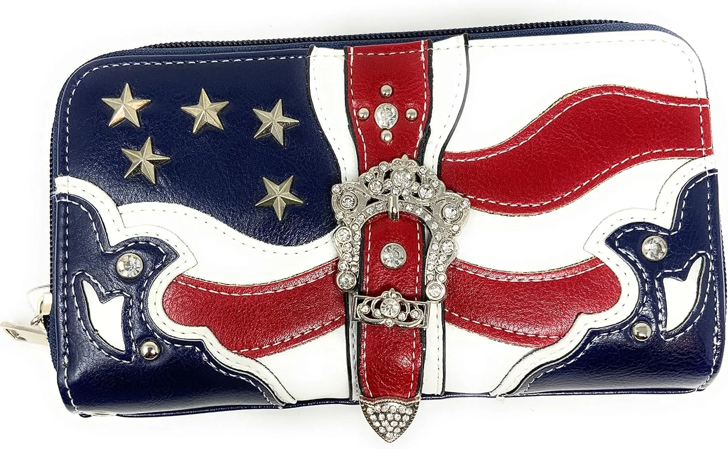 Texas West American Flag Rhinestone Women's Handbags Purse Wallet Set in Multi-Color