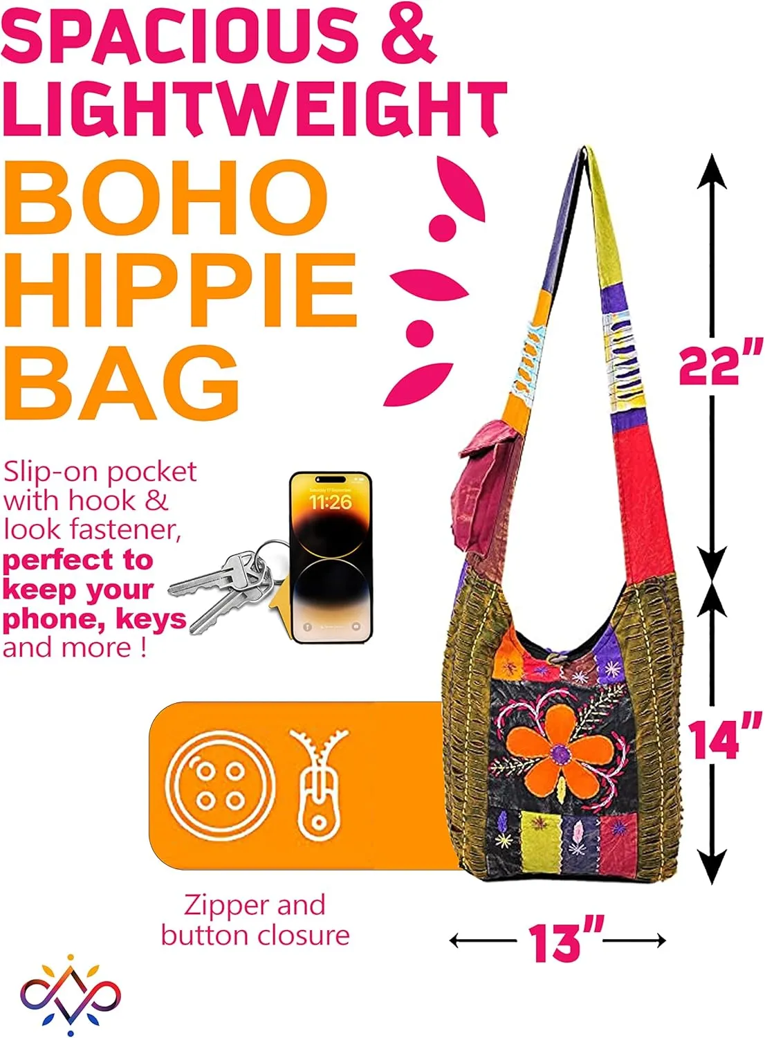 THE COLLECTION ROYAL Hobo Crossbody Bags for Women, Boho Purse, Boho Bag | Hippie Bag, Indie Tote Bag, Cloth Purse for Women