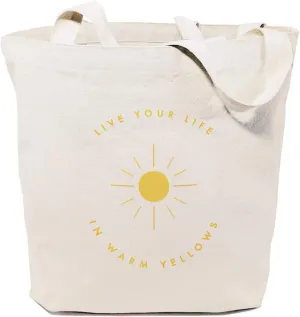 The Cotton & Canvas Co. Live Life in Warm Yellows Summer Beach Bag, Swim Bag, Shopping and Travel Reusable Shoulder Tote and Handbag
