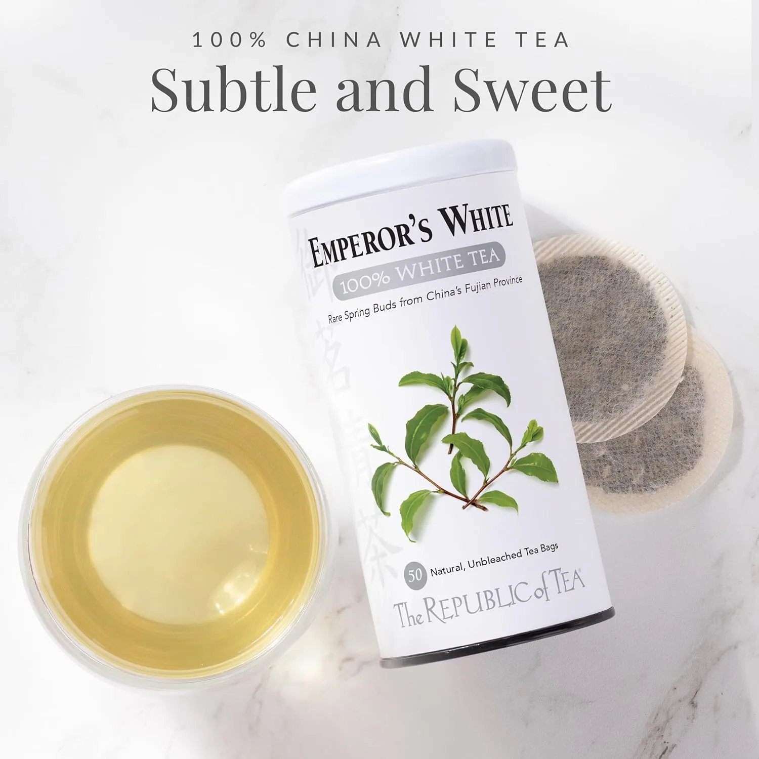 The Republic of Tea – Emperor’s 100% White Tea Bags, Steeps 50 Low-Caffeinated Cups - Refill Bag