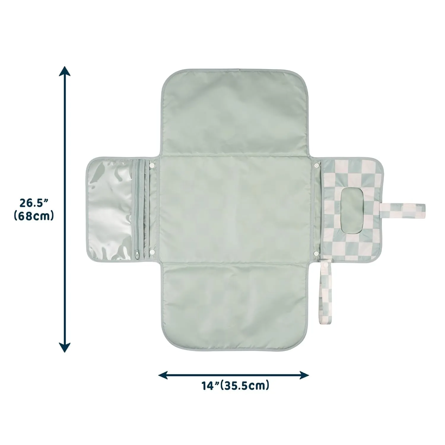 Tiny Twinkle Portable Diaper Changing Pad - Foldable Waterproof Diaper Changing Mat for Travel, Baby Changing Station with Smart Wipes Pocket & Storage (Sage Checkers)