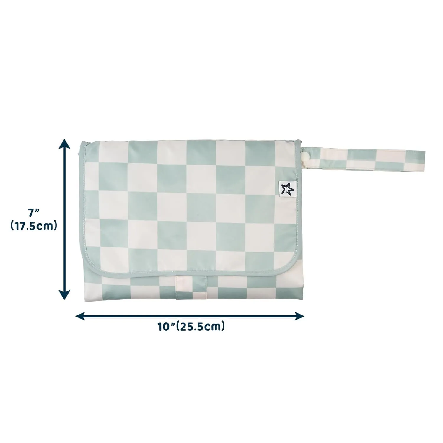Tiny Twinkle Portable Diaper Changing Pad - Foldable Waterproof Diaper Changing Mat for Travel, Baby Changing Station with Smart Wipes Pocket & Storage (Sage Checkers)