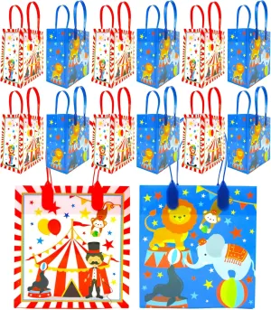 TINYMILLS Circus Party Favor Treat Bags Candy Goodie Bags with Handles for Circus Carnival Theme Birthday Party Pack of 12